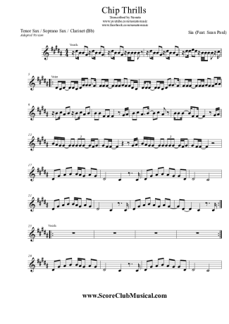 Sia Chip Thrills score for Tenor Saxophone Soprano (Bb)