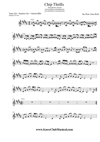 Sia  score for Tenor Saxophone Soprano (Bb)