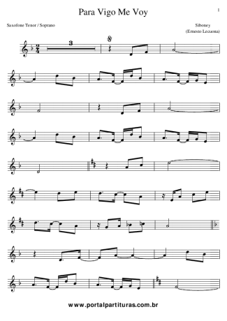 Siboney Para Vigo Me Voy score for Tenor Saxophone Soprano (Bb)
