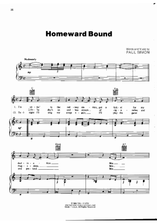 Simon and Garfunkel Homeward Bound score for Piano