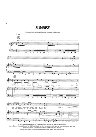 Simply Red Sunrise score for Piano