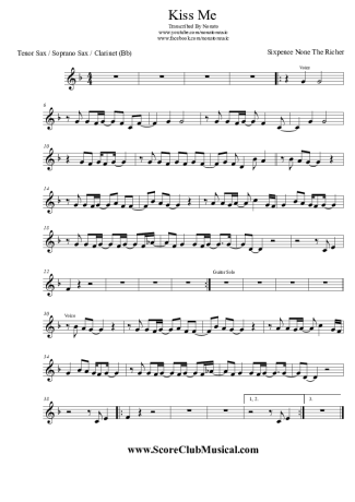 Sixpence None The Richer Kiss Me score for Tenor Saxophone Soprano (Bb)