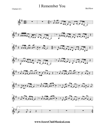 Skid Row  score for Clarinet (C)