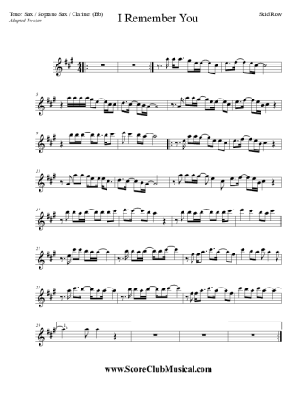 Skid Row I Remember You score for Tenor Saxophone Soprano (Bb)