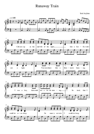 Soul Asylum Runaway Train score for Piano