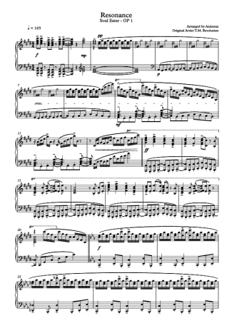 Soul Eater Resonance score for Piano
