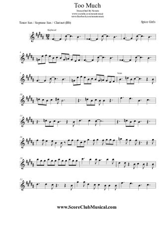 Spice Girls Too Much score for Clarinet (Bb)