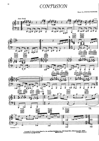 Stevie Wonder Contusion score for Piano