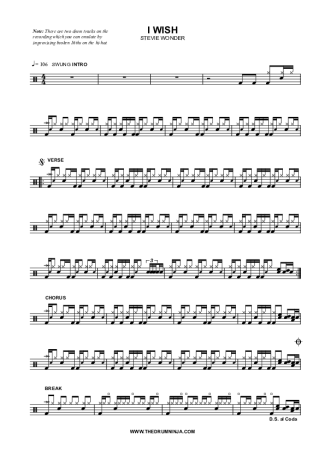 Stevie Wonder I Wish score for Drums