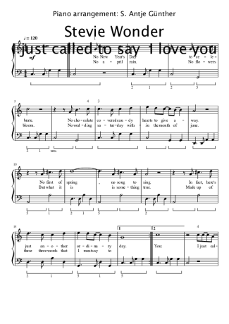 Stevie Wonder I just called to say I love you Easy piano soloWords score for Piano
