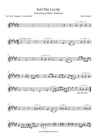 Stevie Wonder Isn´t She Lovely score for Tenor Saxophone Soprano (Bb)