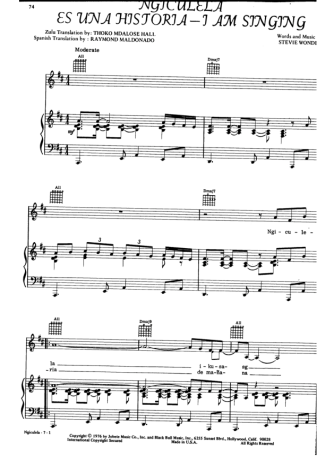Stevie Wonder Ngiculela score for Piano