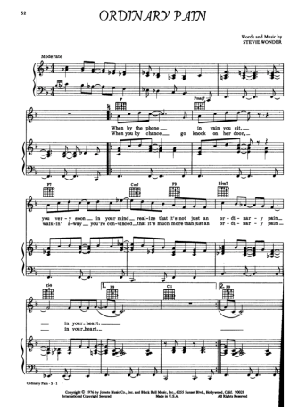 Stevie Wonder Ordinary Pain score for Piano