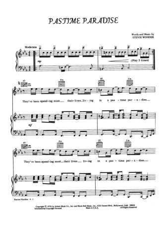 Stevie Wonder Pastime Paradise score for Piano