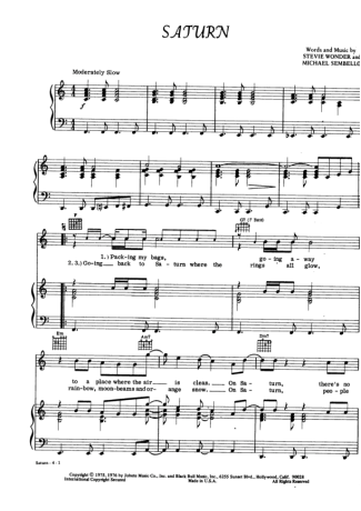 Stevie Wonder Saturn score for Piano