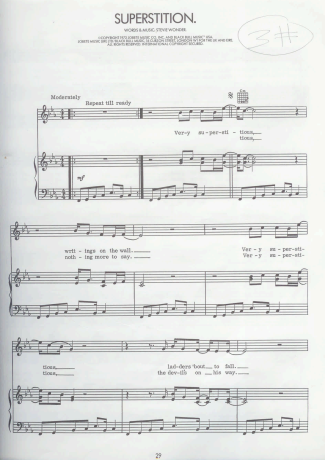 Stevie Wonder Superstition score for Piano