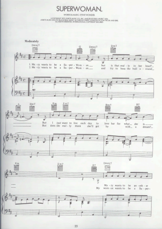 Stevie Wonder Superwoman score for Piano