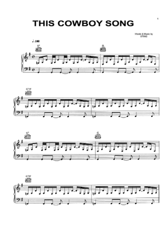Sting This Cowboy Song score for Piano