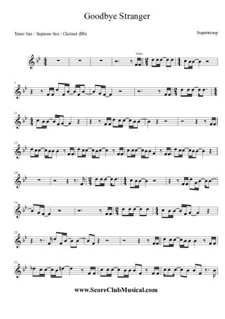 Supertramp Goodbye Stranger score for Tenor Saxophone Soprano (Bb)