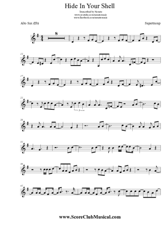 Supertramp Hide In Your Shell score for Alto Saxophone