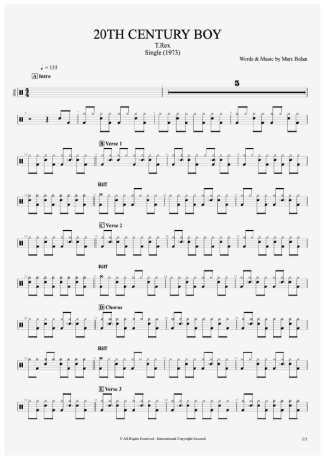 T.Rex 20th Century Boy score for Drums