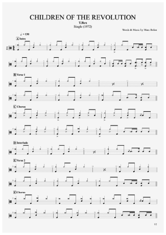 T.Rex Children Of The Revolution score for Drums