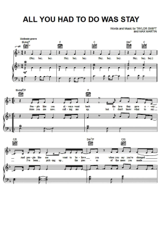 Taylor Swift  score for Piano