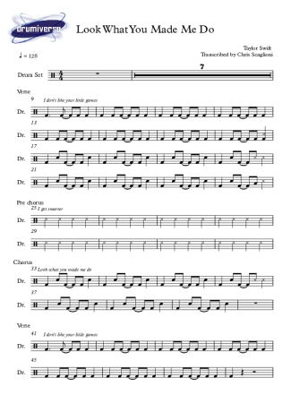 Taylor Swift Look What You Made Me Do score for Drums