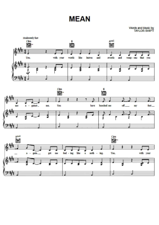 Taylor Swift Mean score for Piano