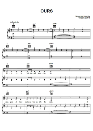 Taylor Swift Ours score for Piano