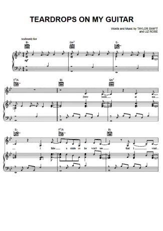 Taylor Swift Teardrops On My Guitar score for Piano