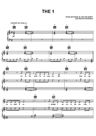 Taylor Swift The 1 score for Piano