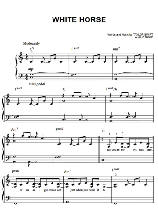 Taylor Swift White Horse score for Piano