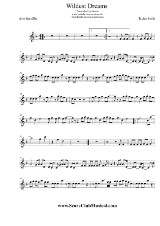 Taylor Swift Wildest Dreams score for Alto Saxophone