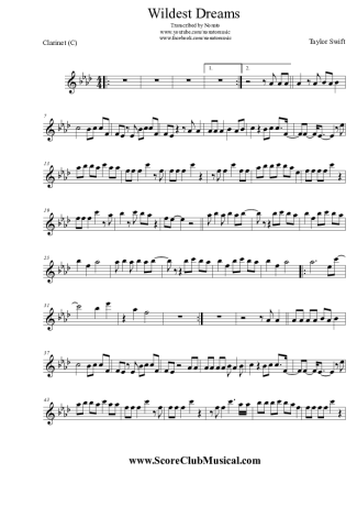 Taylor Swift Wildest Dreams score for Clarinet (C)