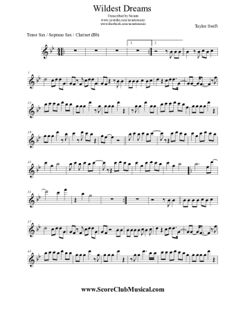 Taylor Swift Wildest Dreams score for Tenor Saxophone Soprano (Bb)