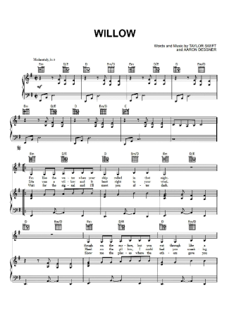 Taylor Swift Willow score for Piano