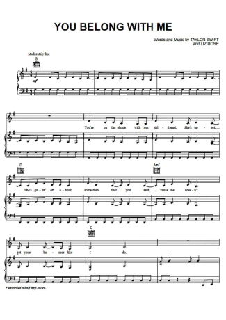Taylor Swift You Belong With Me score for Piano