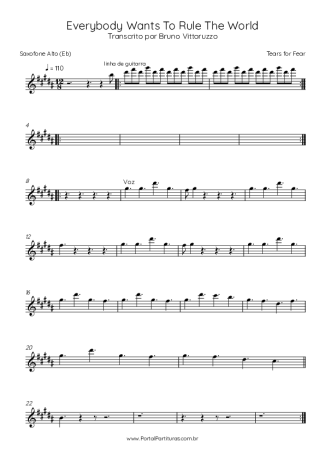 Tears For Fears  score for Alto Saxophone