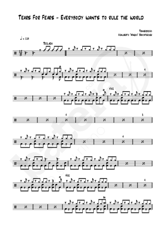 Everybody Wants to Rule the World - Tears for Fears - Drum Sheet Music