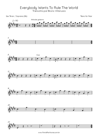 Tears For Fears  score for Tenor Saxophone Soprano (Bb)