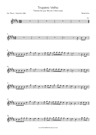 Teixeirinha Tropeiro Velho score for Tenor Saxophone Soprano (Bb)