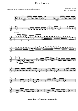 Thaeme e Thiago Fica Louca score for Tenor Saxophone Soprano Clarinet (Bb)