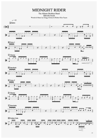 The Allman Brothers Band - Midnight Rider  score for Drums