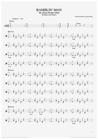 The Allman Brothers Band Ramblin´ Man score for Drums