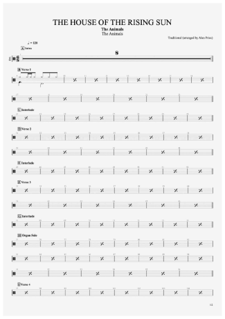 The Animals The House Of The Rising Sun score for Drums