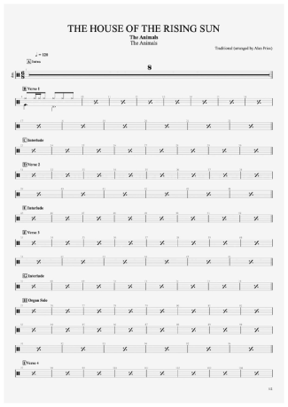 The Animals The House Of The Rising Sun score for Drums