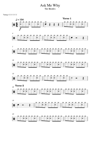The Beatles Ask Me Why score for Drums