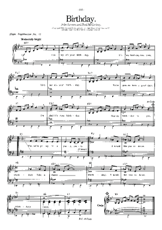 The Beatles Birthday score for Piano