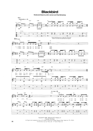 The Beatles Black Bird score for Acoustic Guitar